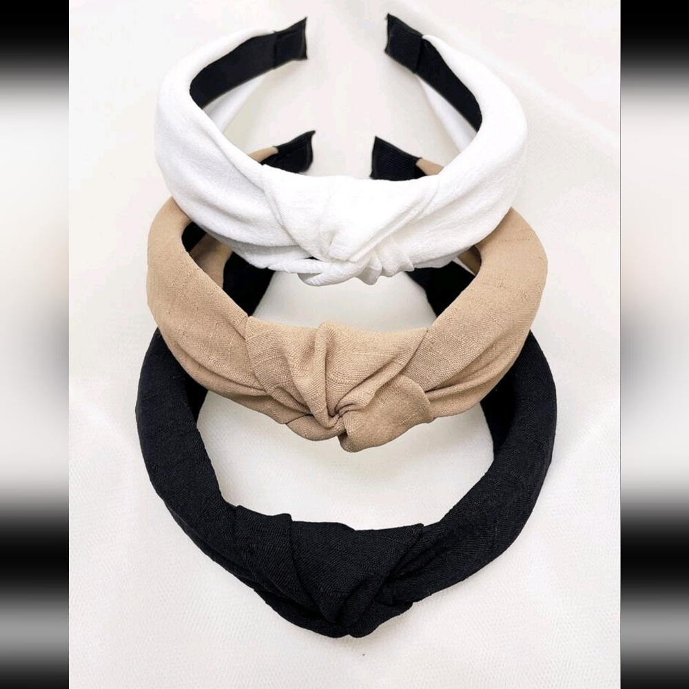NWT Set Of 3 Elegant White, Tan, and Black Knotted Headbands